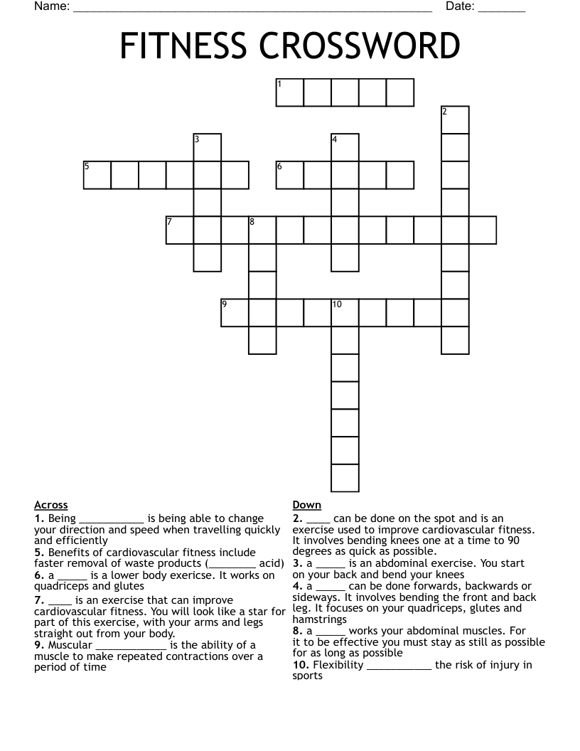 FITNESS CROSSWORD WordMint