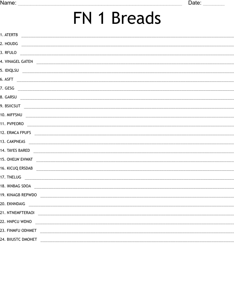 FN 1 Breads Word Scramble WordMint