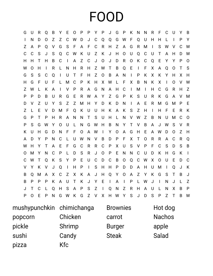 FOOD Word Search WordMint