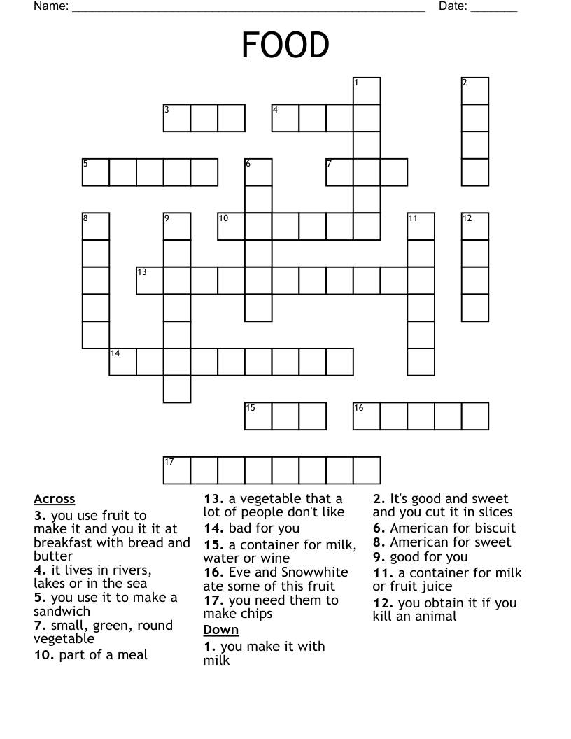 FOOD Crossword - WordMint