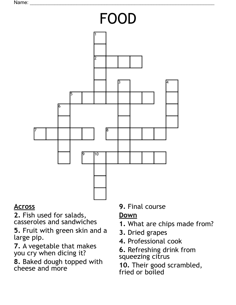 FOOD Crossword - WordMint