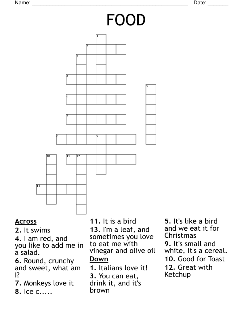 FOOD Crossword WordMint