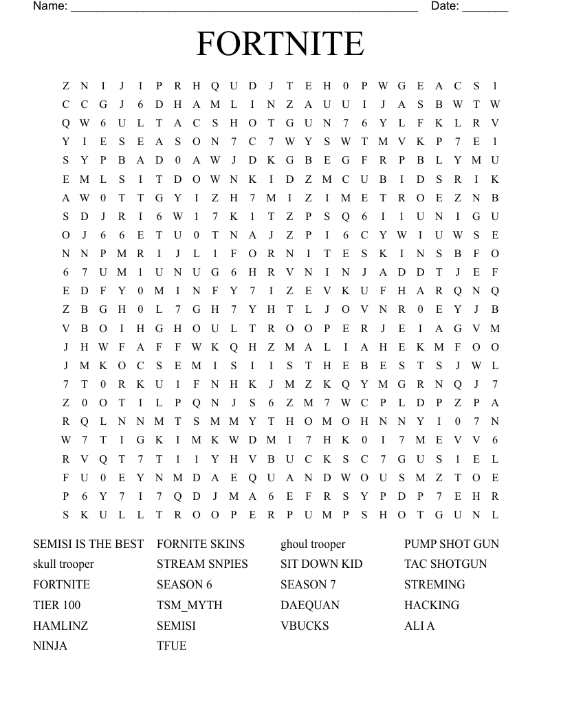Fortnite Word Search Printable Dances - Word Search Maker
