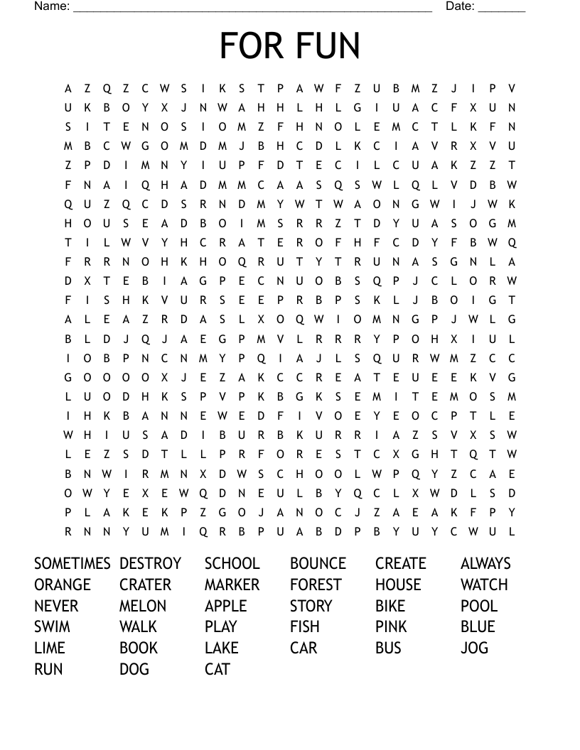 FOR FUN Word Search WordMint