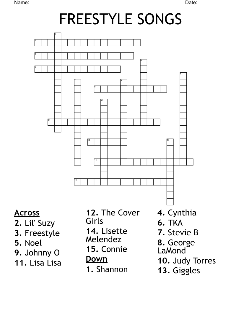 FREESTYLE SONGS Crossword WordMint