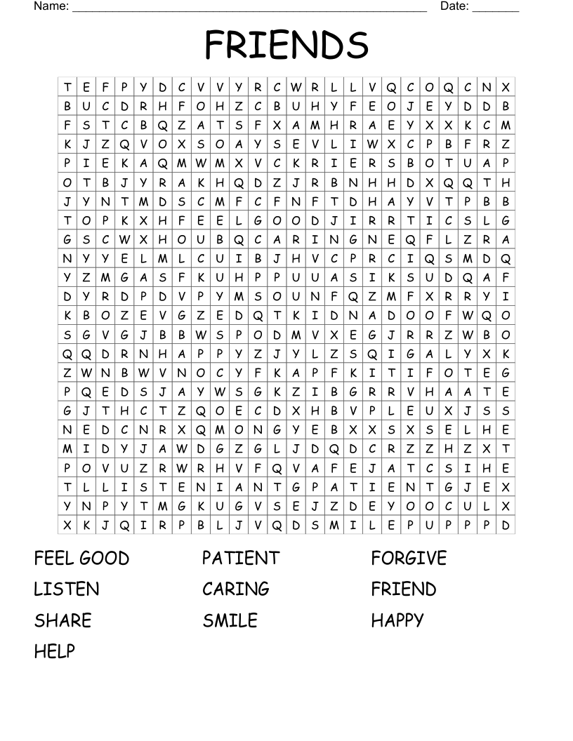 FRIENDS Word Search - WordMint