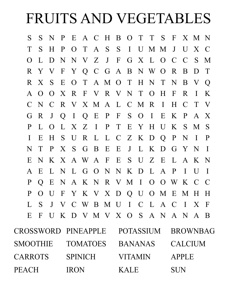 FRUITS AND VEGETABLES Word Search WordMint
