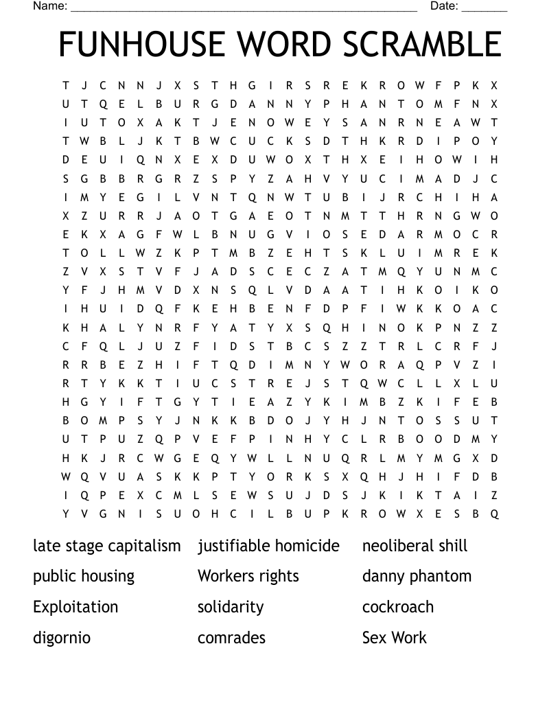FUNHOUSE WORD SCRAMBLE Word Search WordMint
