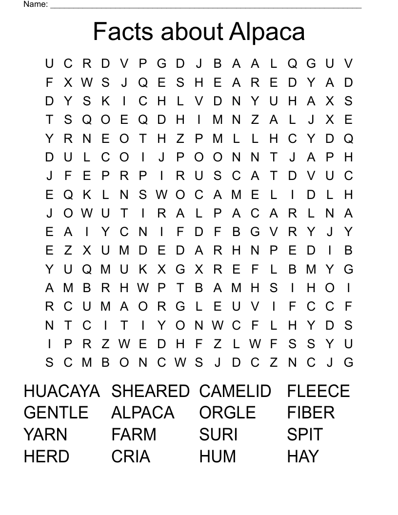 Facts about Alpaca Word Search WordMint