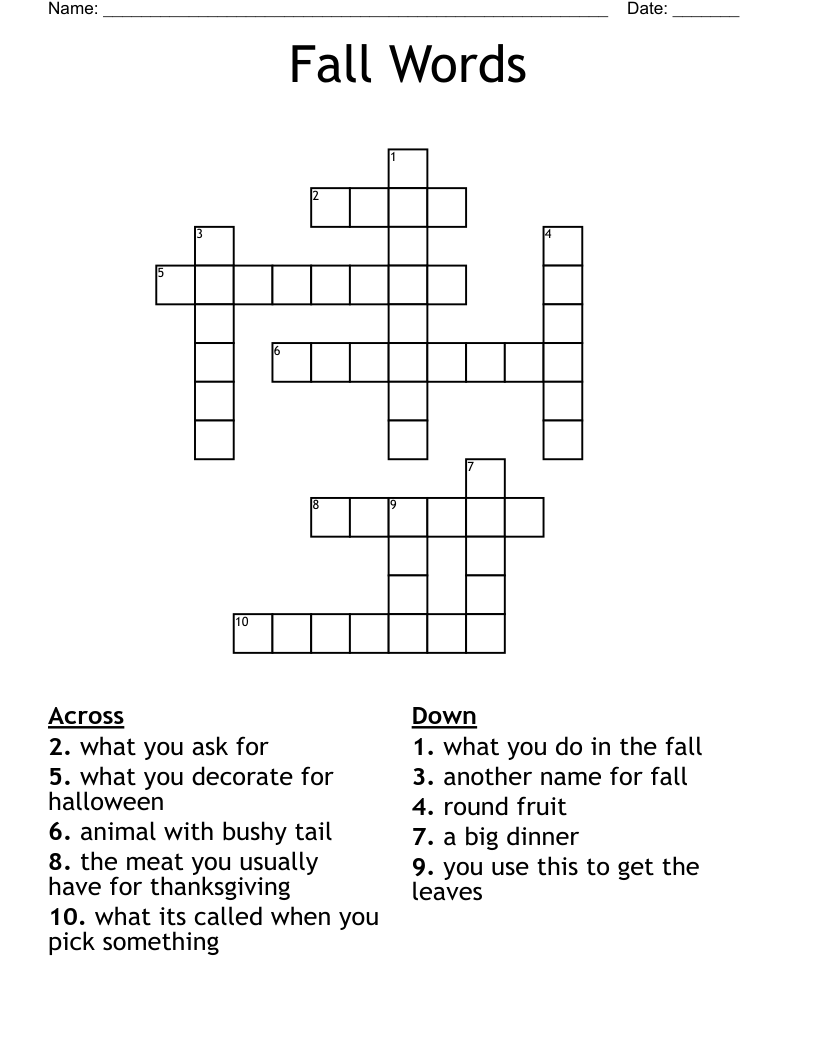 Fall Words Crossword WordMint