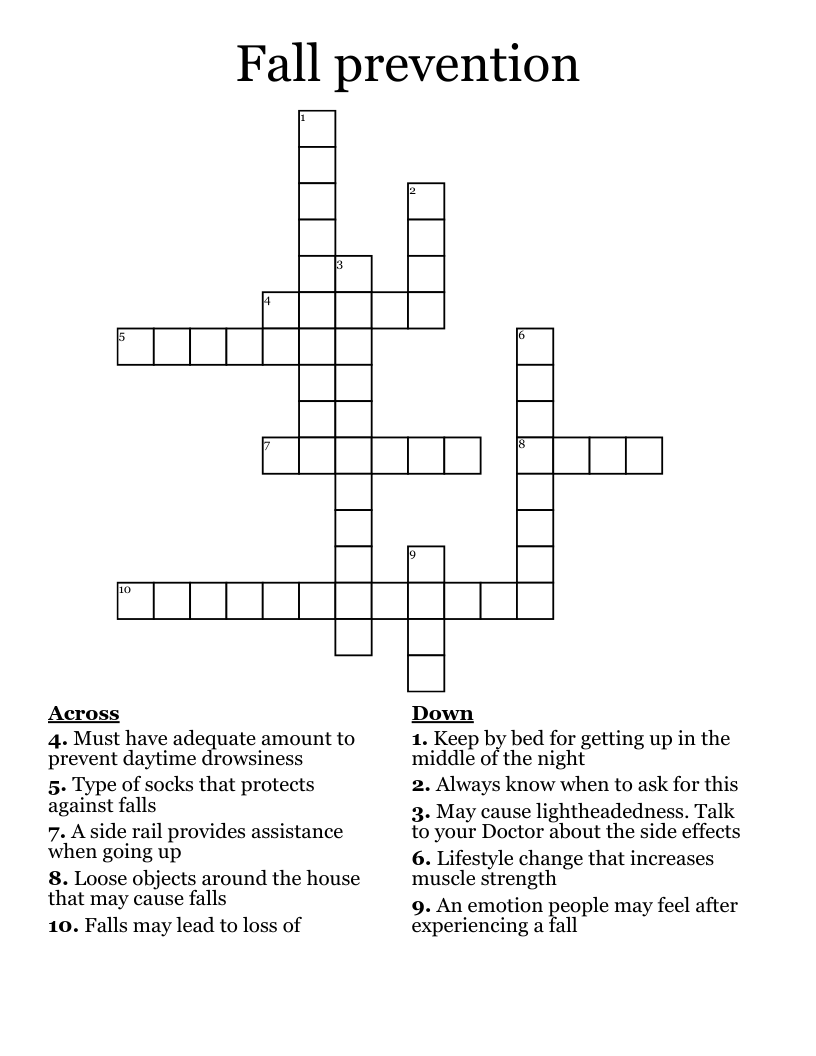 Falls Prevention Word Search WordMint