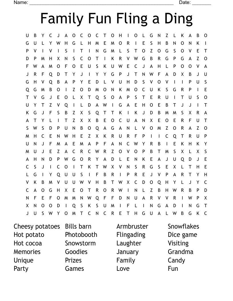 Family Fun Fling a Ding Word Search WordMint