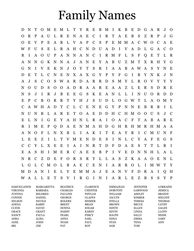 Sunnycrest Word Search WordMint