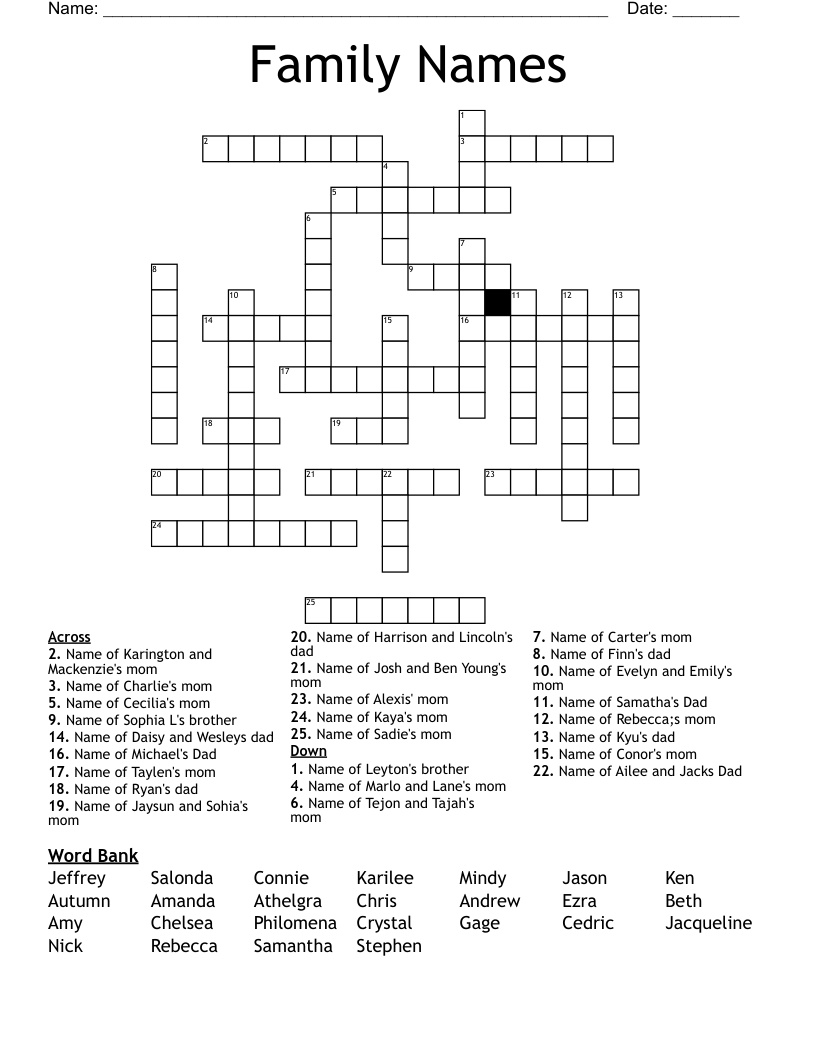 Family Names Crossword - WordMint