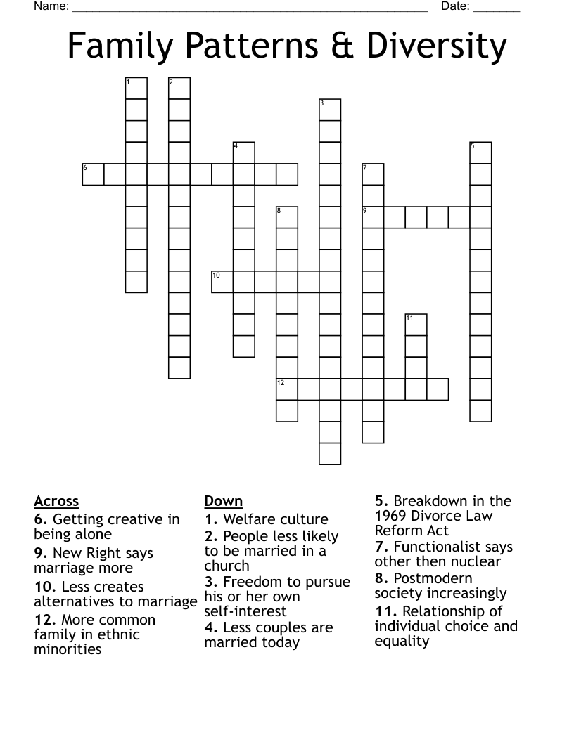 Family Patterns & Diversity Crossword WordMint