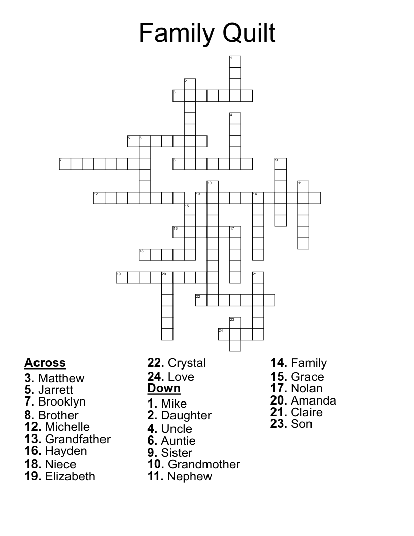 Family Quilt Crossword WordMint