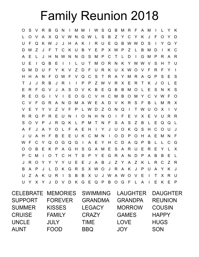 Free Printable Family Reunion Word Search - Word Search Maker