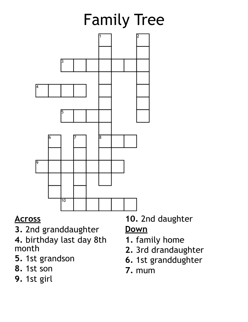 Family Tree Crossword WordMint
