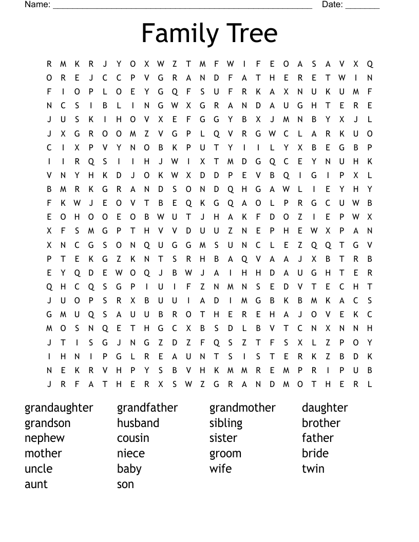 Family Tree Word Search WordMint