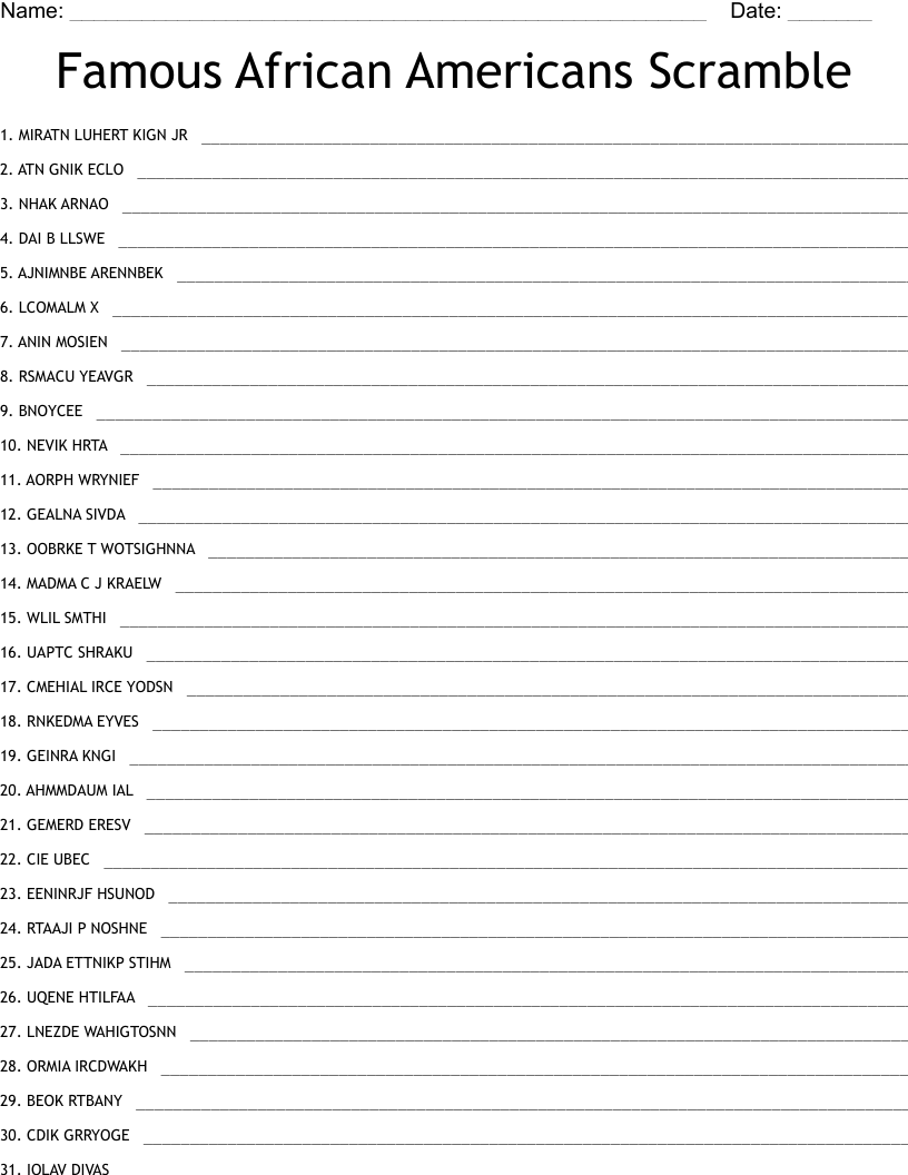 FAMOUS Word Scramble WordMint