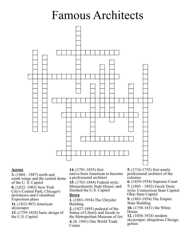 Famous Architects Crossword WordMint