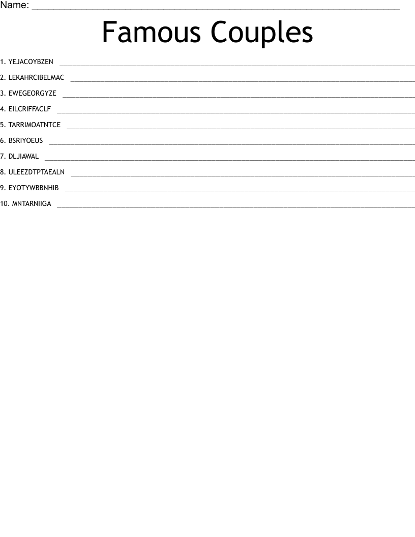 Famous Couples Word Scramble WordMint