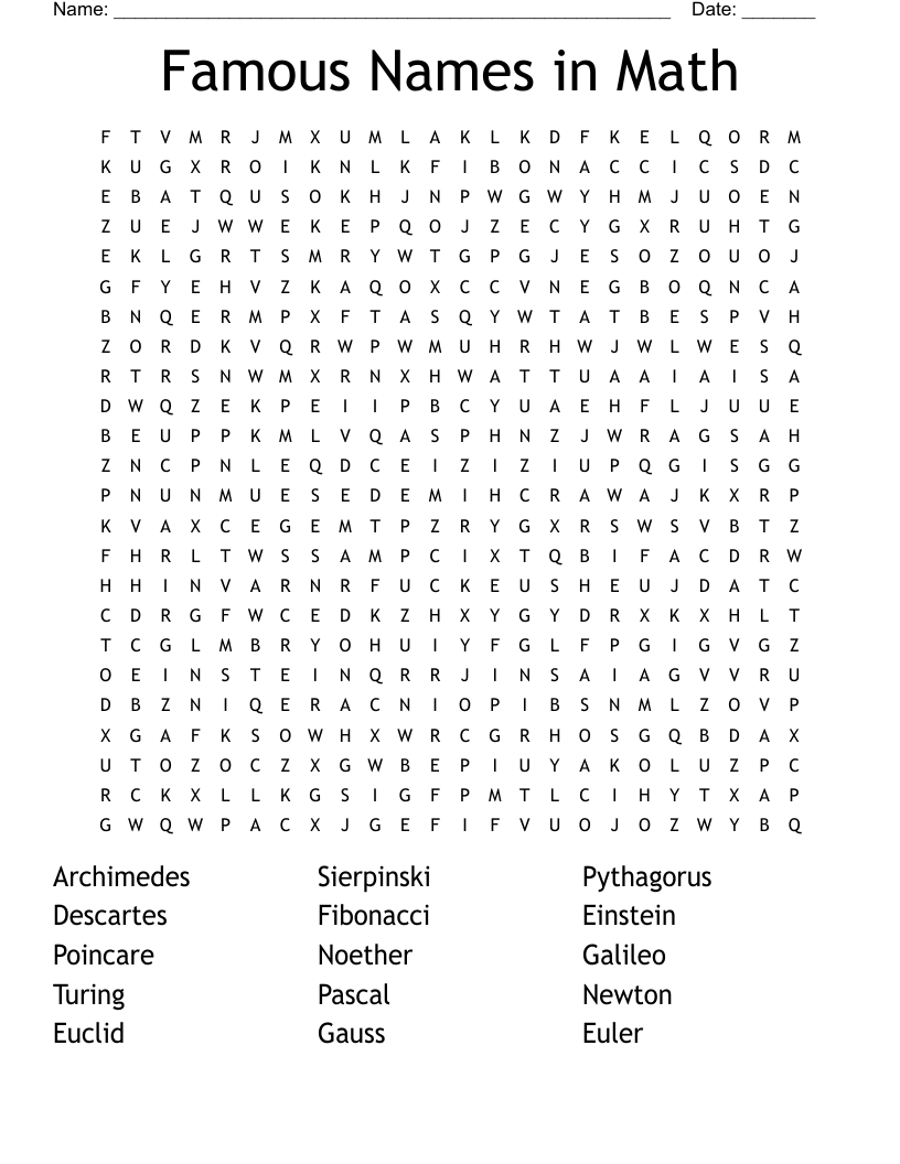 Famous Mathematicians Word Search WordMint