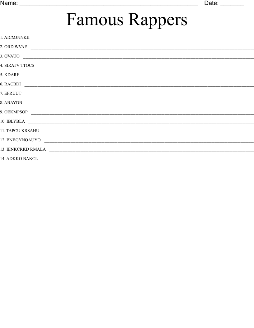 Famous Rappers Word Scramble WordMint