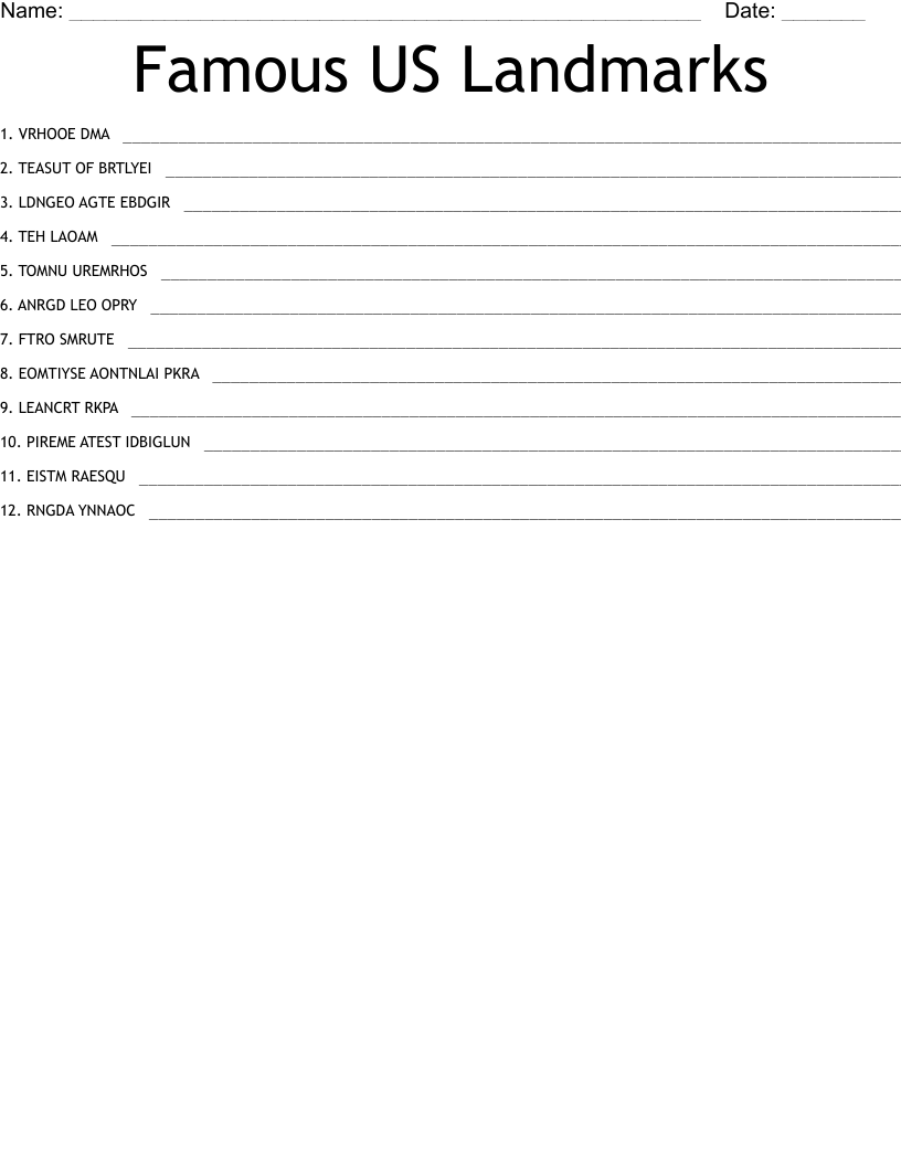 Famous Landmarks Word Search WordMint