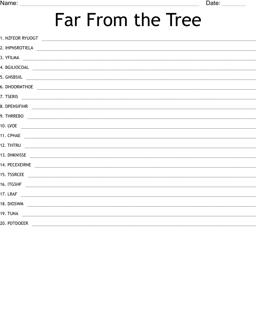 Far From the Tree Word Scramble WordMint