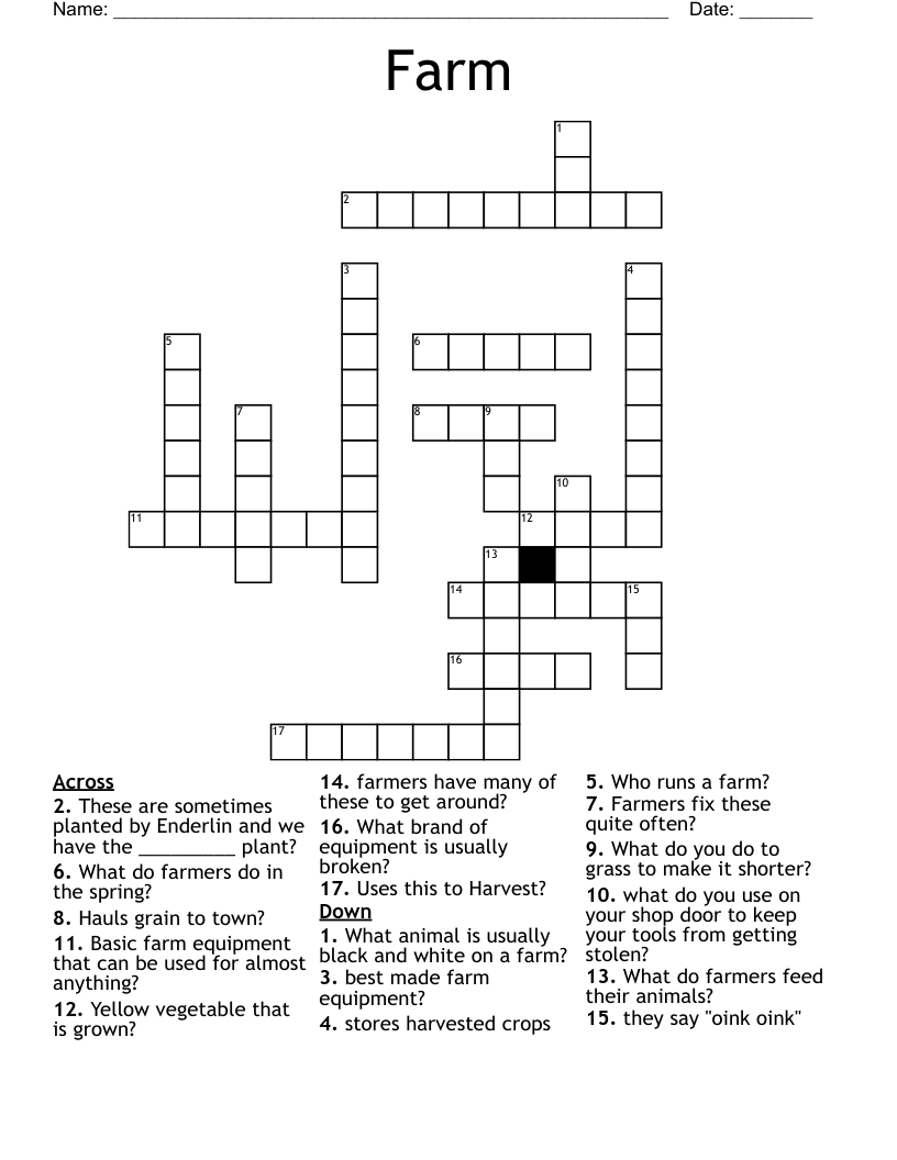 Farm Crossword WordMint