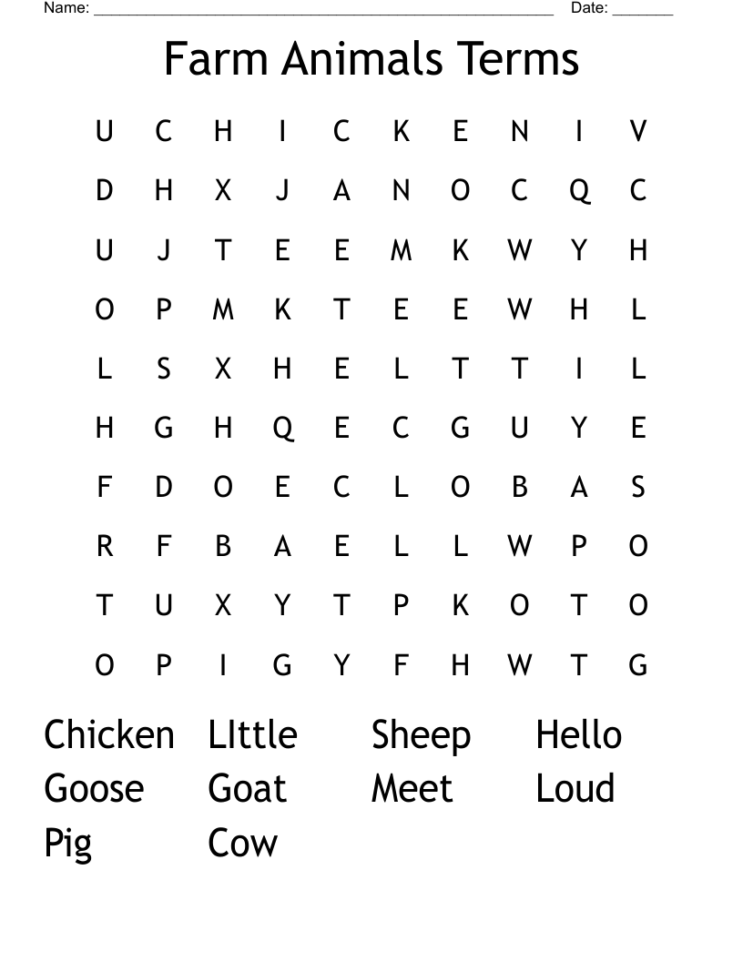Farm Animals Terms Word Search WordMint