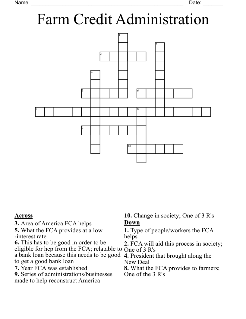 Farm Credit Administration Crossword WordMint
