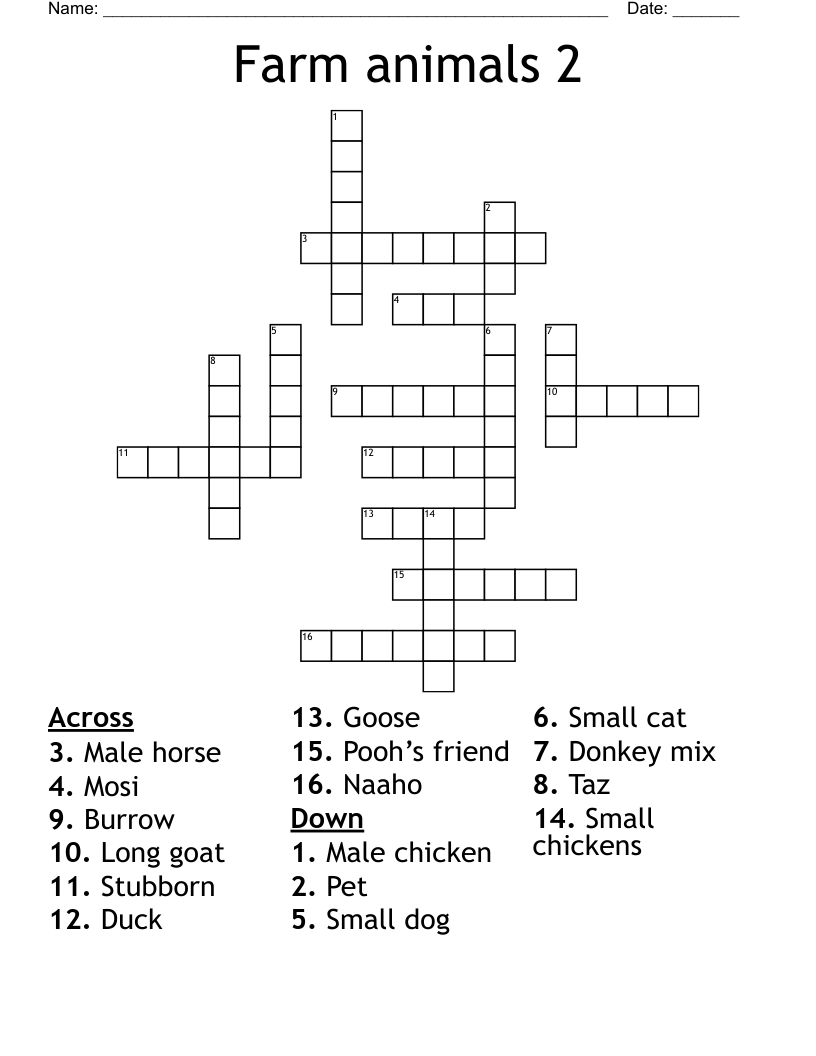 Farm animals 2 Crossword WordMint