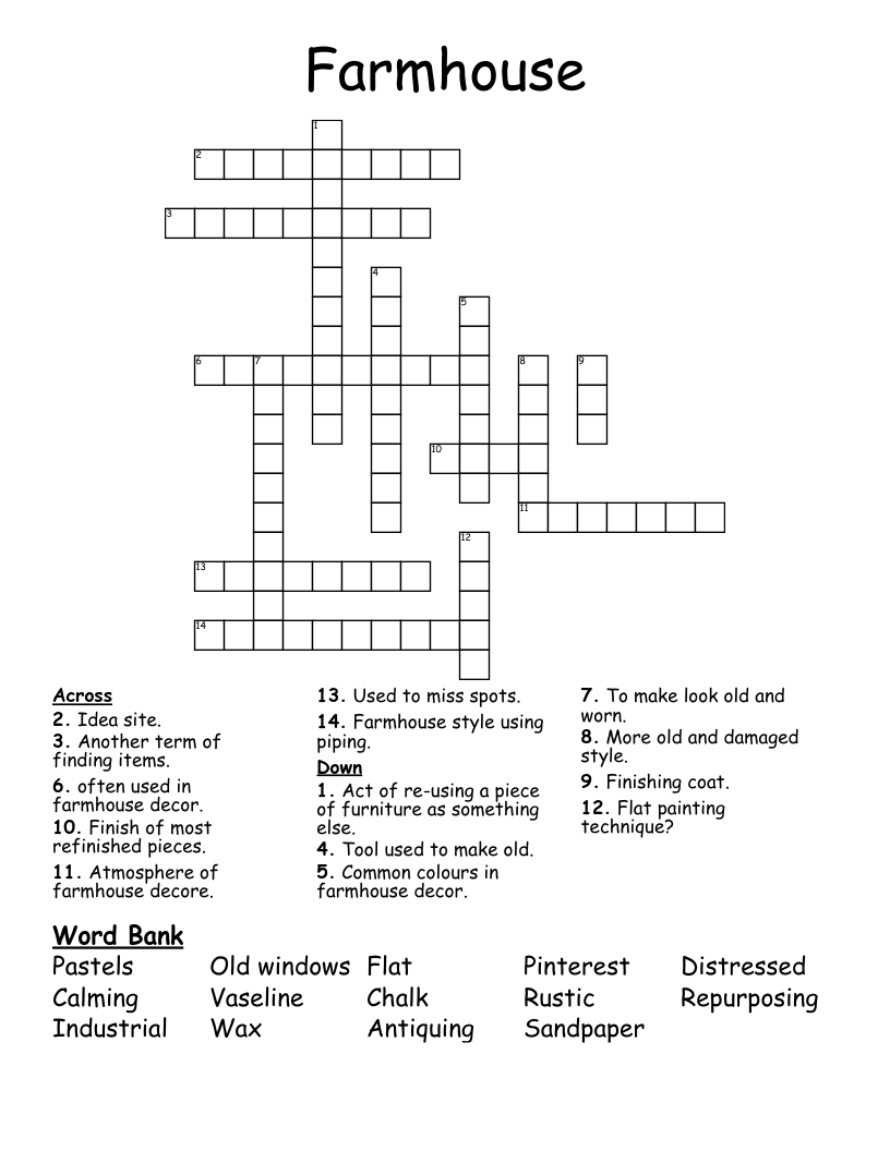 Farmhouse Crossword WordMint