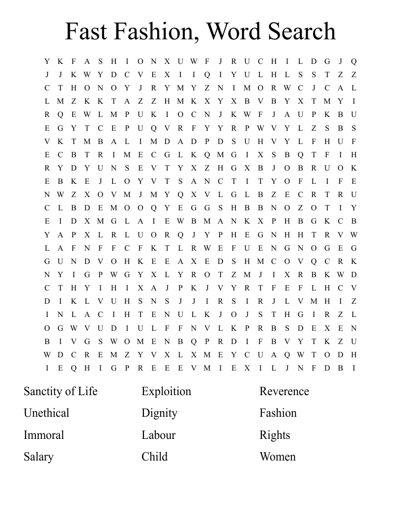 Fast Fashion, Word Search WordMint