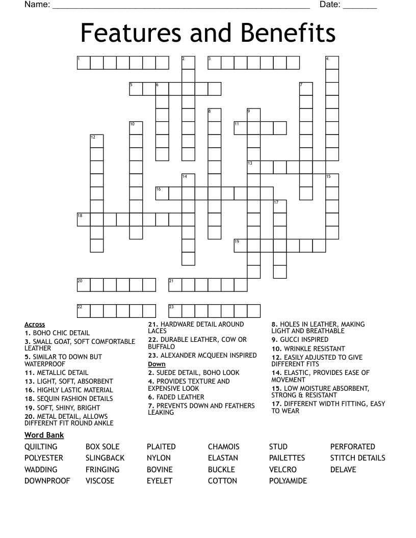 Features and Benefits Crossword WordMint