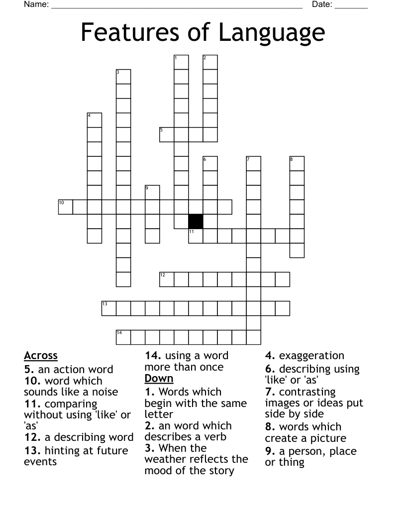 Features of Language Crossword WordMint