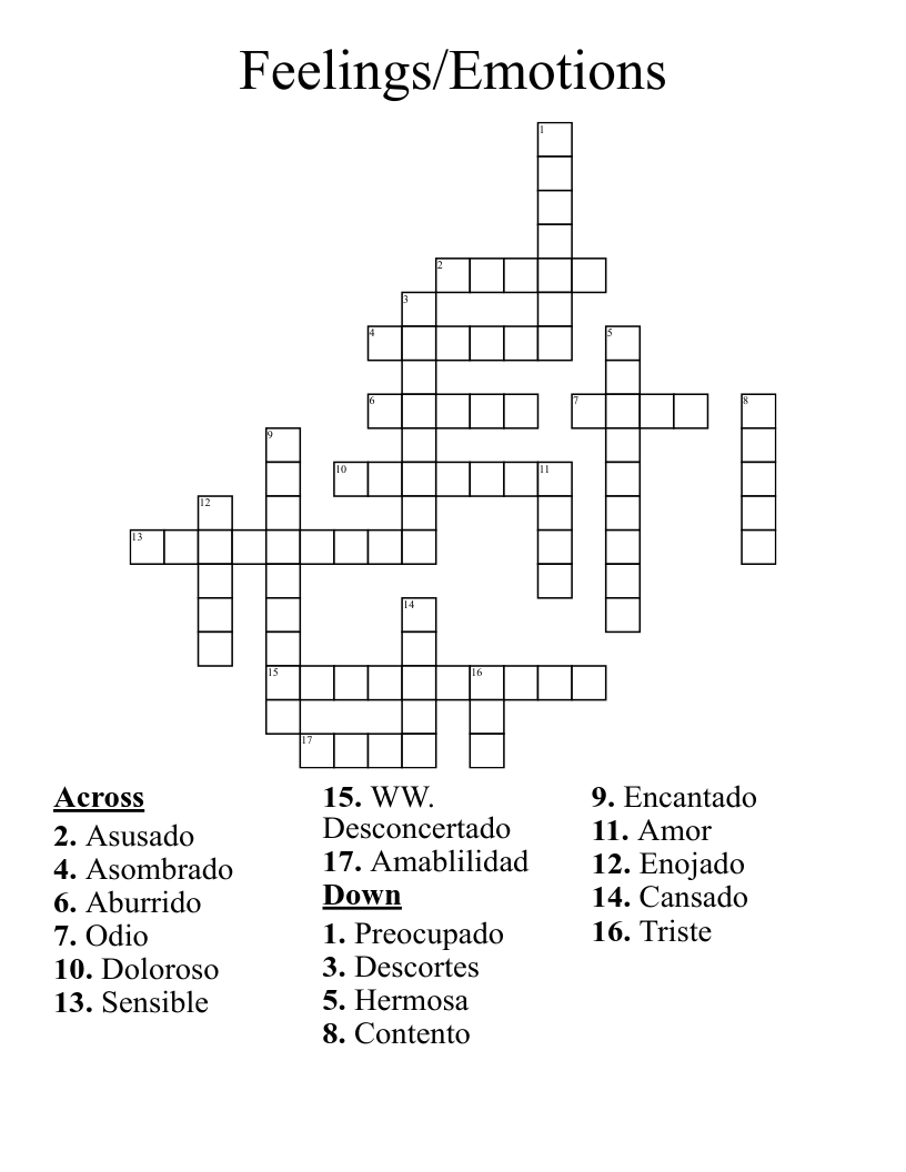 Feelings/Emotions Crossword WordMint