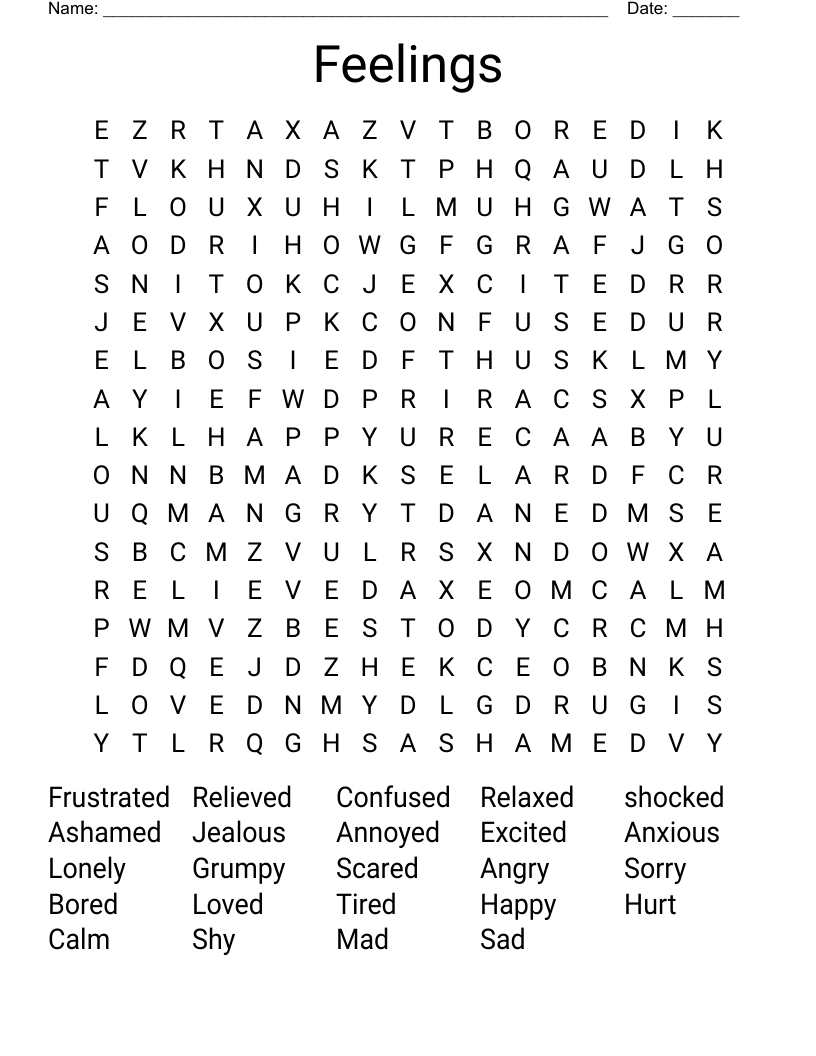 Feelings Word Search WordMint