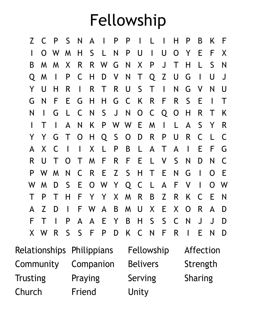 Fellowship Word Search WordMint