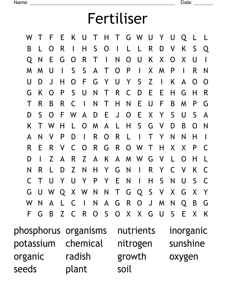 Fertilisers Word Search WordMint