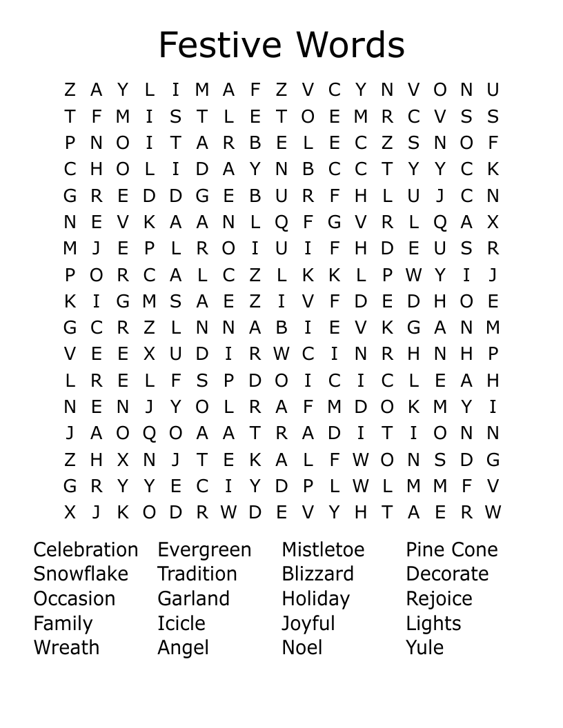 Festive Words Word Search WordMint
