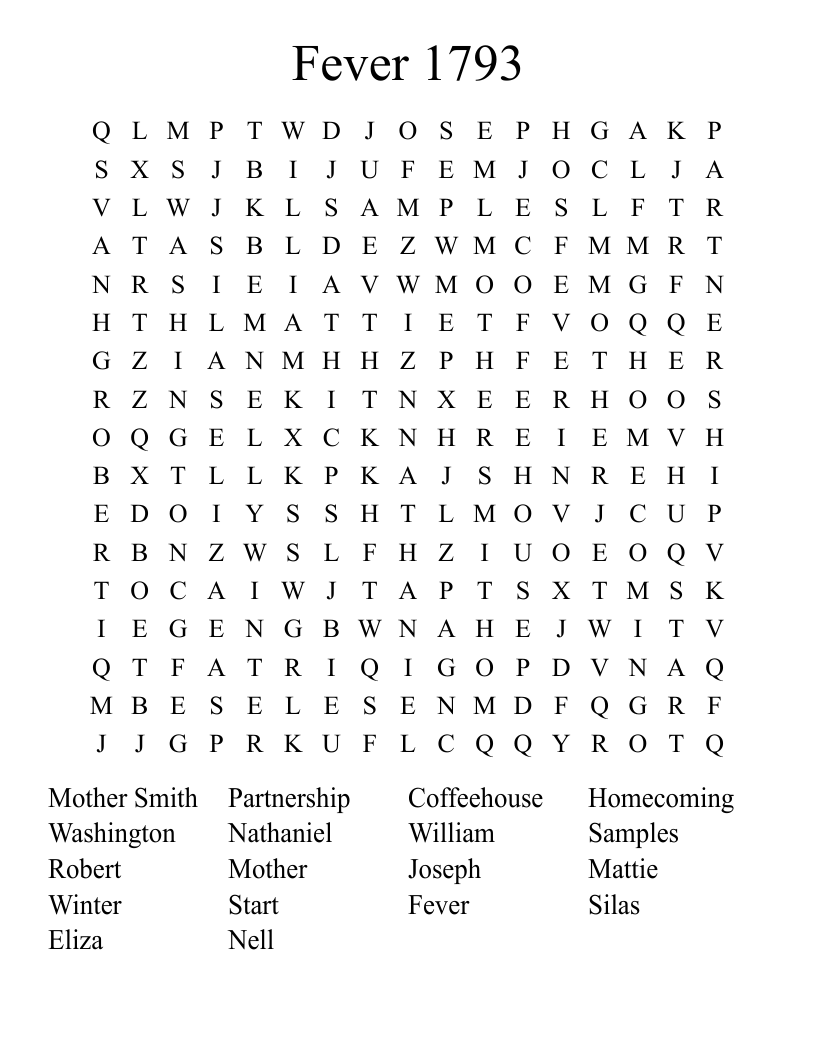 Fever 1793 Word Search WordMint