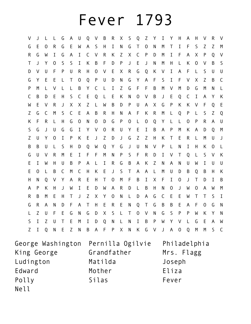 Fever 1793 Word Search WordMint