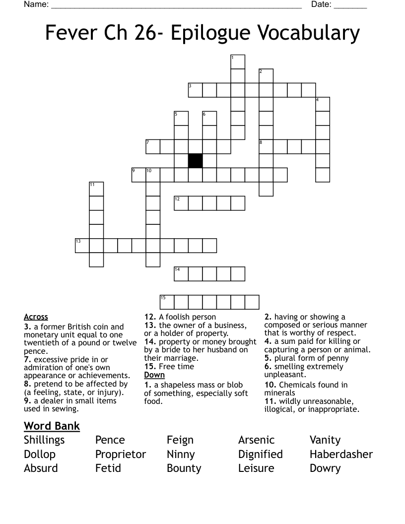 Similar to Fever 1793 Crossword Puzzle WordMint
