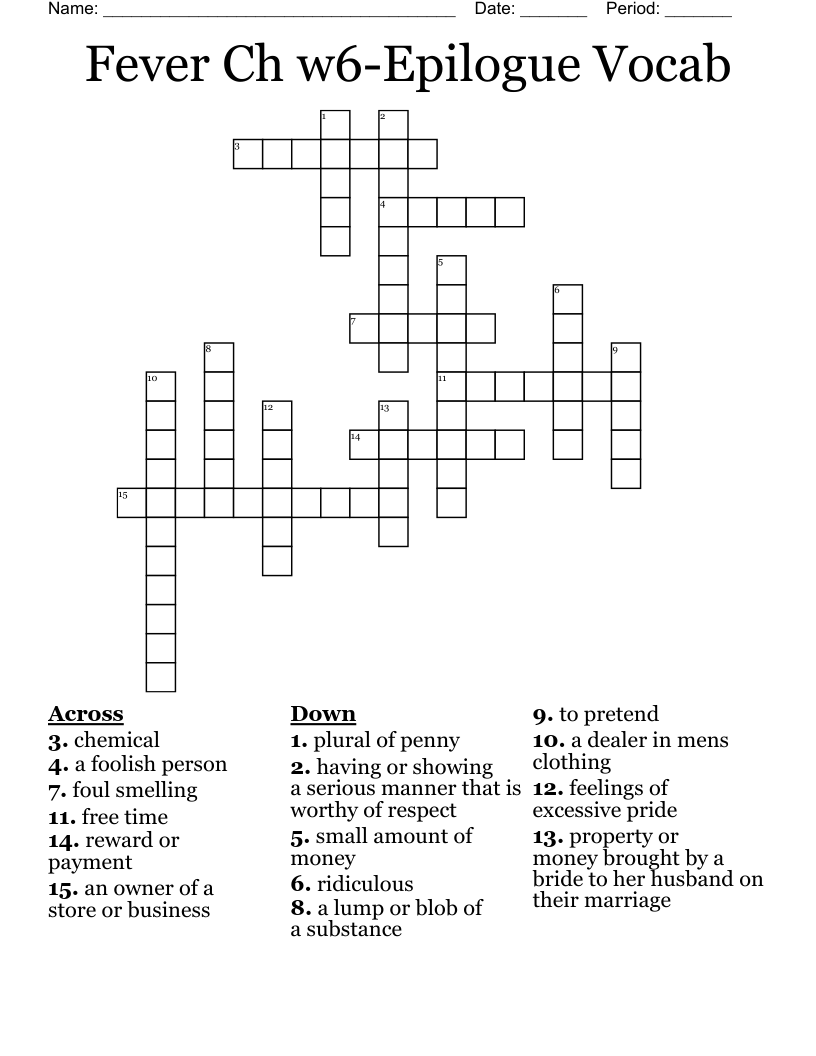 Similar to Fever 1793 Crossword Puzzle WordMint