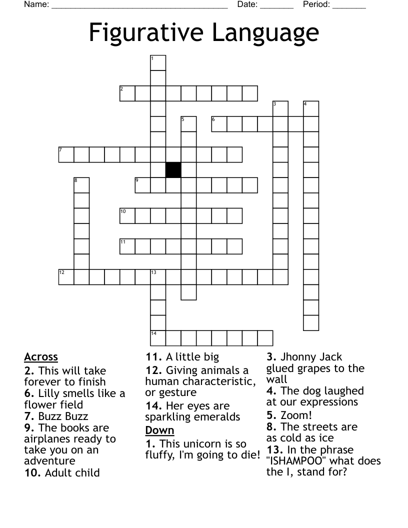 Figurative Language Crossword WordMint