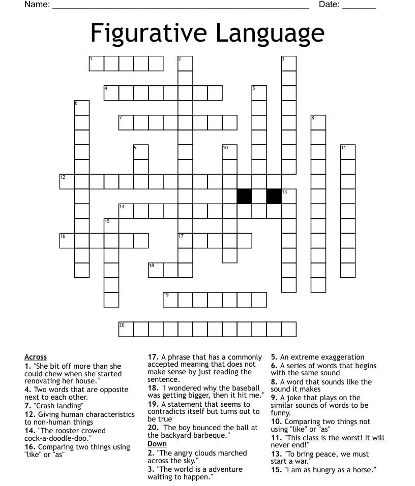 Figurative Language Crossword WordMint