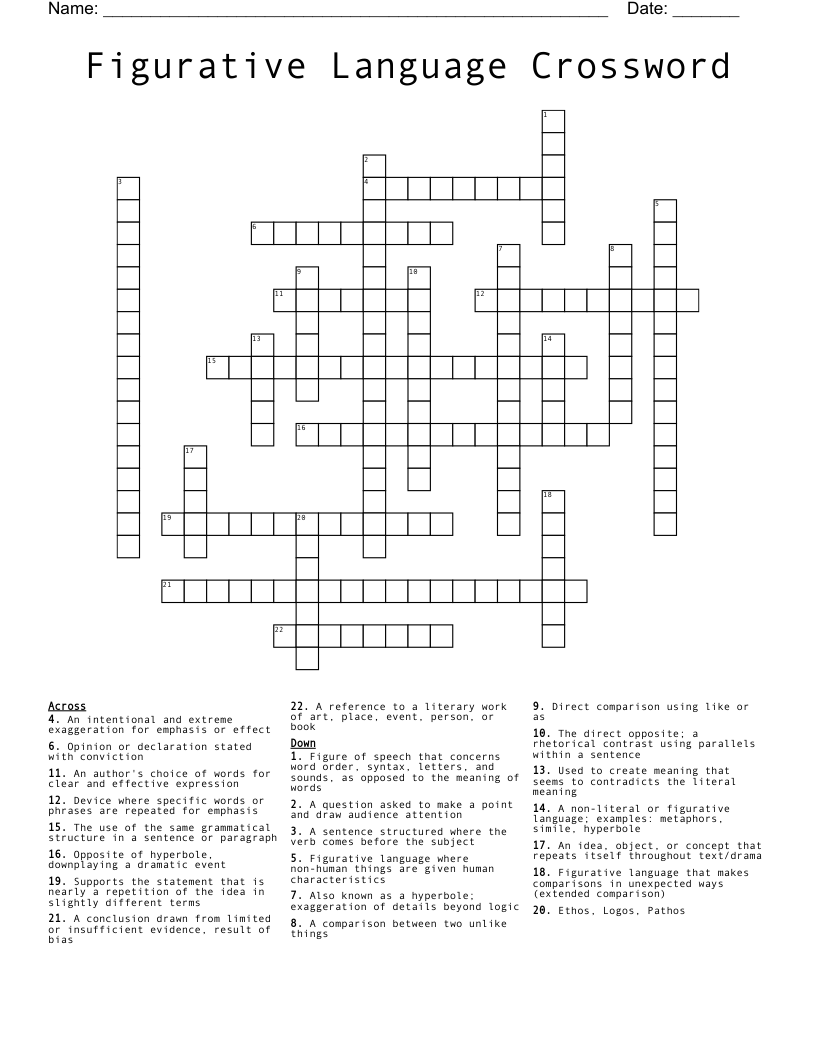 Figurative Language Crossword WordMint